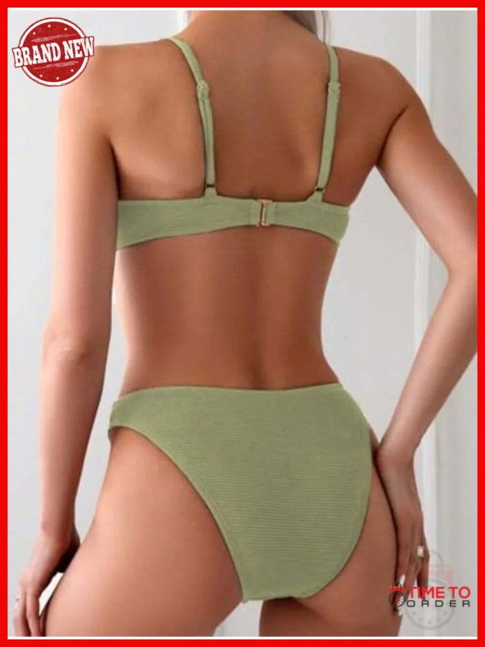 Sexy Triangle Bikini Set O Ring Linked Two Piece Swimsuits Textured Ruched